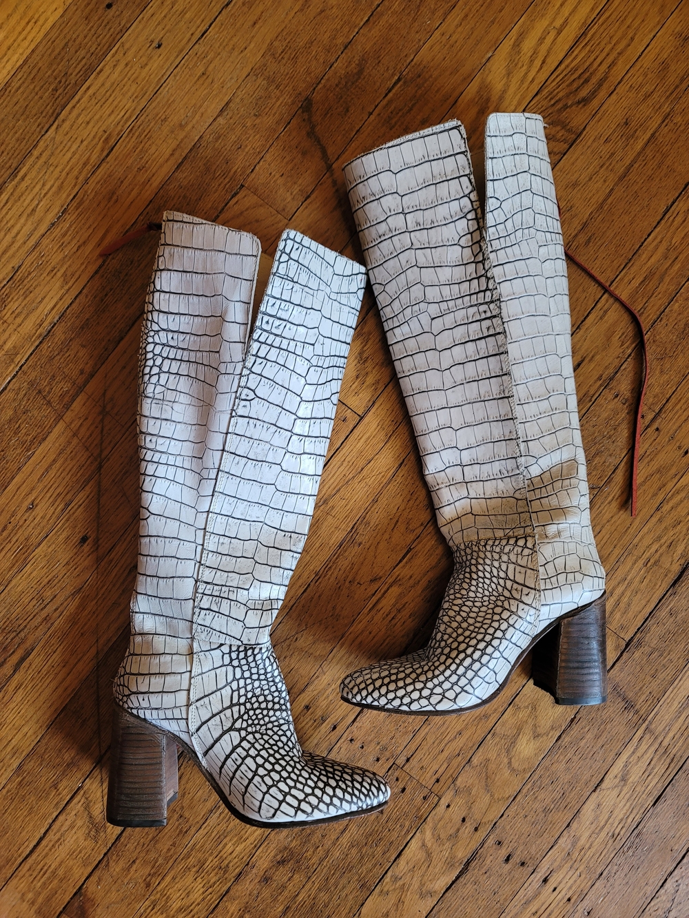 Freebird By Steve Madden White Croc-Embossed Jasper Knee-High Block Heel Boots